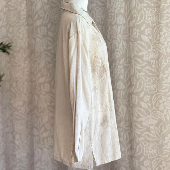 NWT Vintage 90s Tower Hill Ivory Linen ButtonUp Shirt Butterfly Embroidery Sz‎ L - Picture 2 of 8